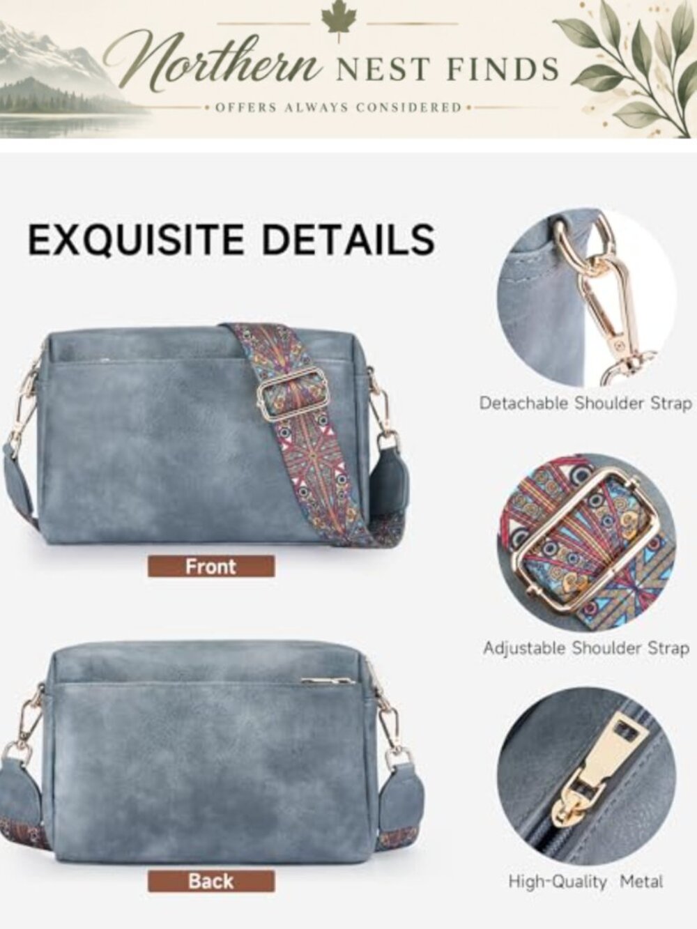 APHISON Small Crossbody Bag Women Vegan Leather Triple Zip Purse - Picture 4 of 6